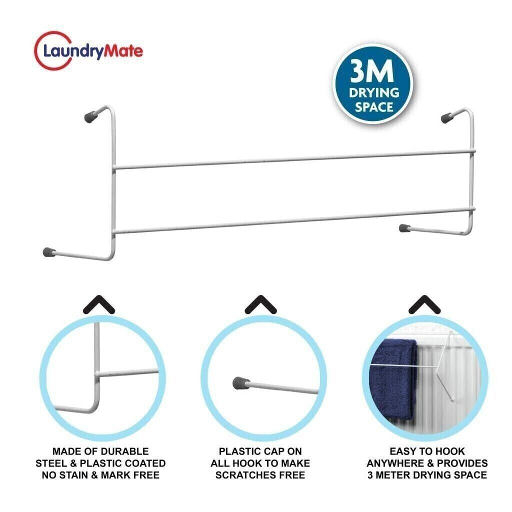 3 Pack of 2 Bar Radiator Airers Dryer Clothes Indoor Towel Holder Drying Rack