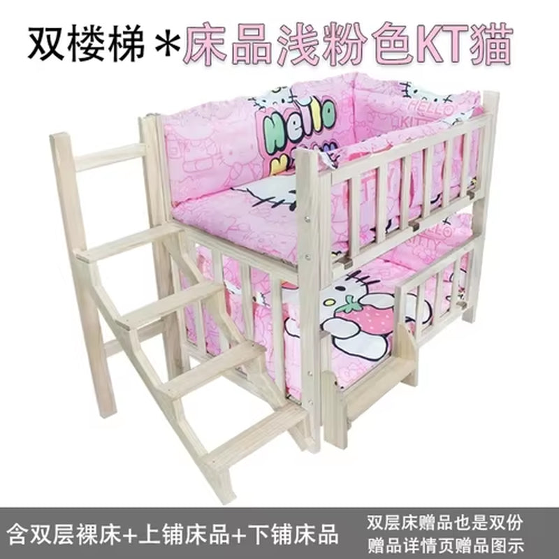 Kennel Dog Bed Bunk Bed Solid Wood Pet Bed Double Layer Kennel Upper and Lower Bed Cat Nest Pet Bed