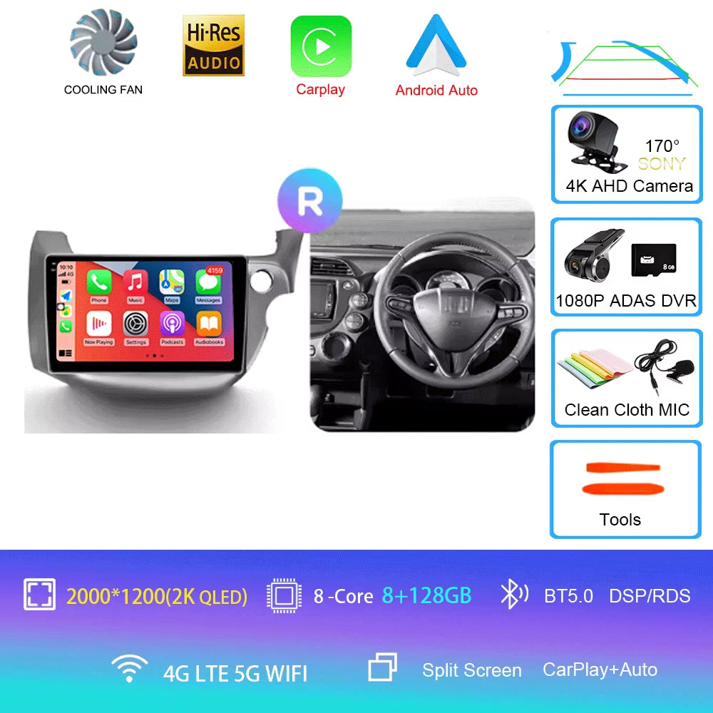 For Honda Jazz 2 GG 2008 - 2014 Fit 2 GE GP GE 2007 - 2014 GPS Car Radio Navigation Multimedia Video Player Stereo BT Android 14