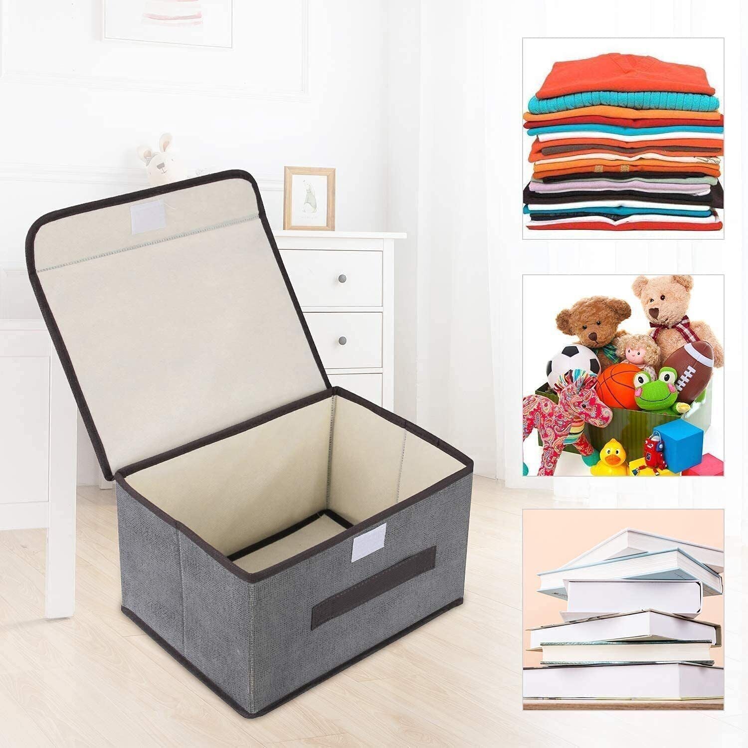 3Pcs Large Foldable Canvas Storage Boxes Folding Fabric Clothes Baskets with Lid