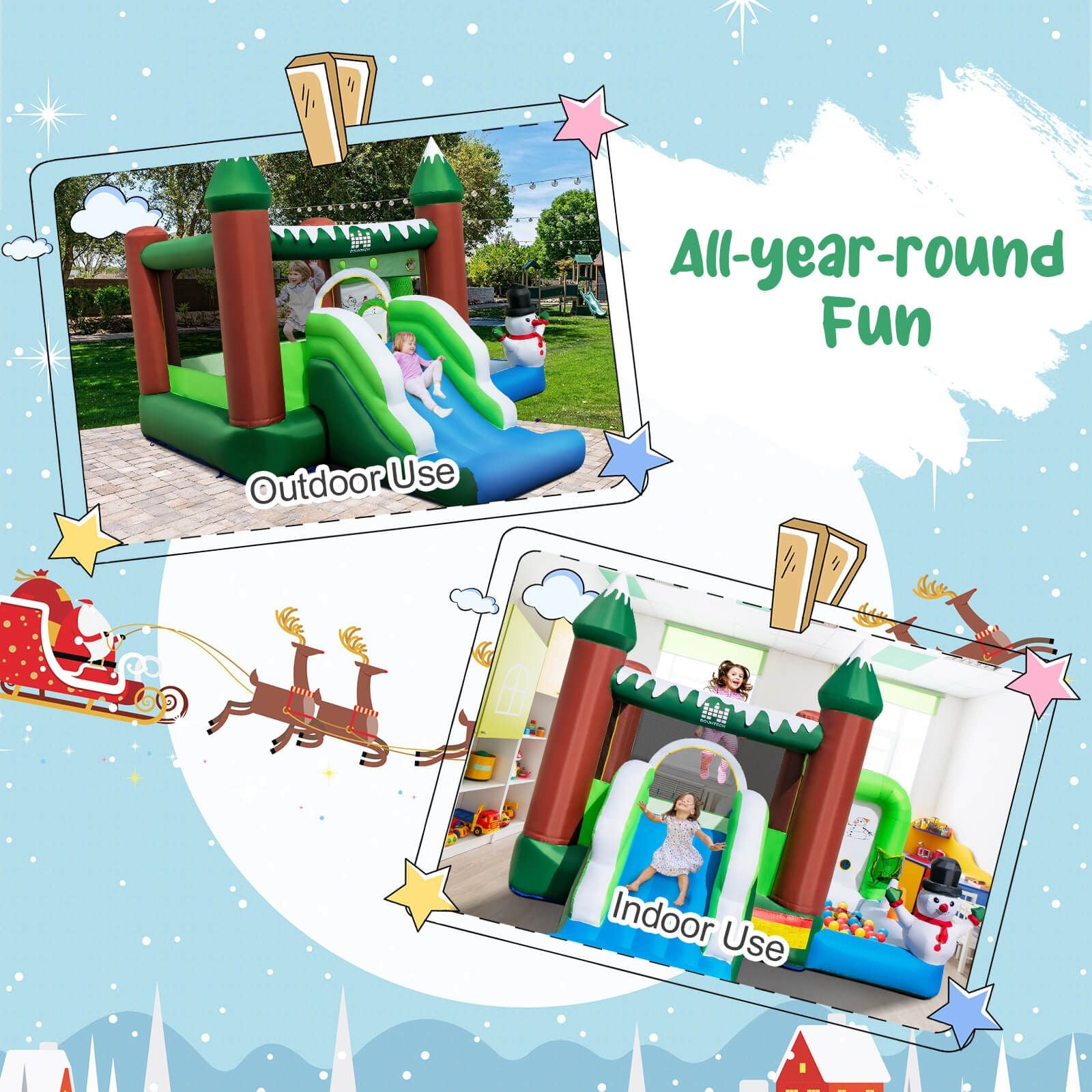 Winter Themed Inflatable Bounce House with 680W Blower