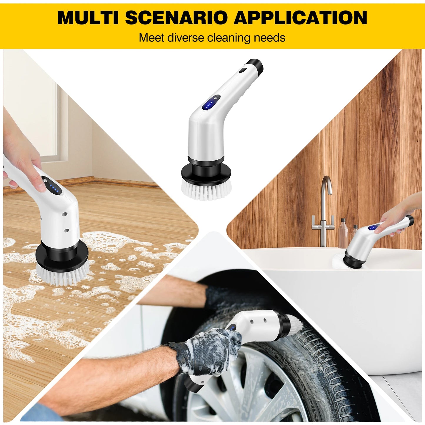 Cordless Electric Brush Multi-Functional Automatic Hand-Held Electric Cleaning Brush Bathroom Toilet Floor Toilet 3 Head