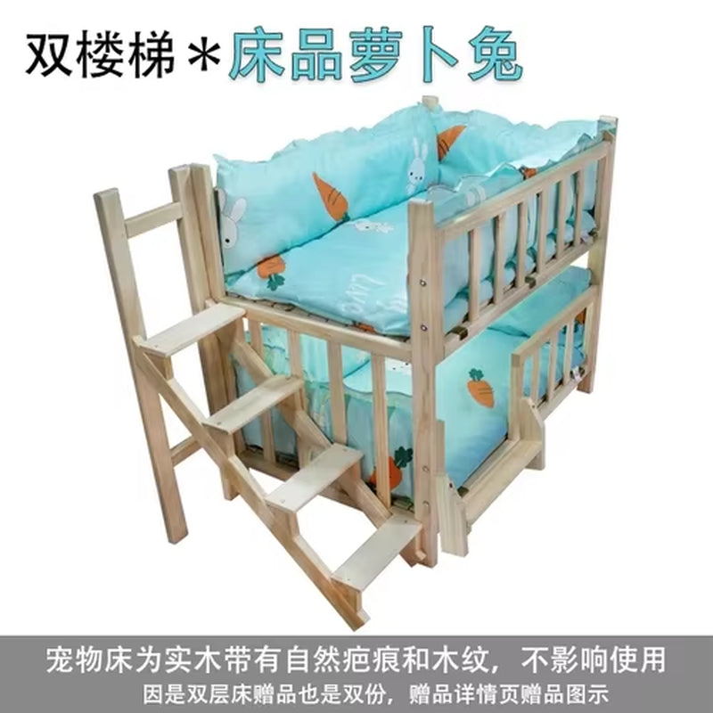 Kennel Dog Bed Bunk Bed Solid Wood Pet Bed Double Layer Kennel Upper and Lower Bed Cat Nest Pet Bed