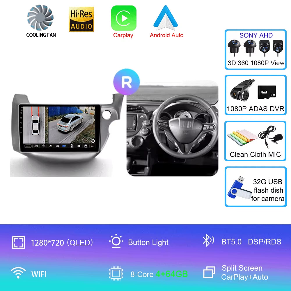 For Honda Jazz 2 GG 2008 - 2014 Fit 2 GE GP GE 2007 - 2014 GPS Car Radio Navigation Multimedia Video Player Stereo BT Android 14