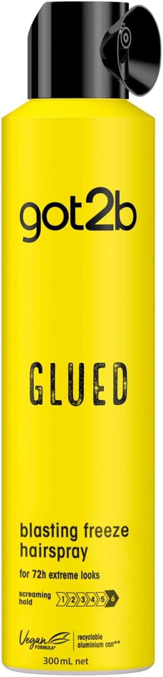 Glued Hairspray, Blasting Freeze Spray, Strong Hold Hairspray for up to 72 Hours, Vegan, Silicone Free, 300 Ml