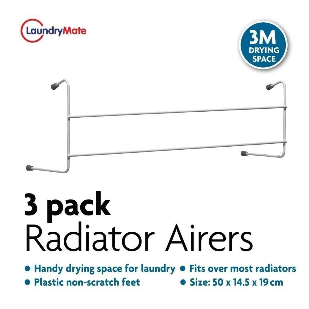 3 Pack of 2 Bar Radiator Airers Dryer Clothes Indoor Towel Holder Drying Rack