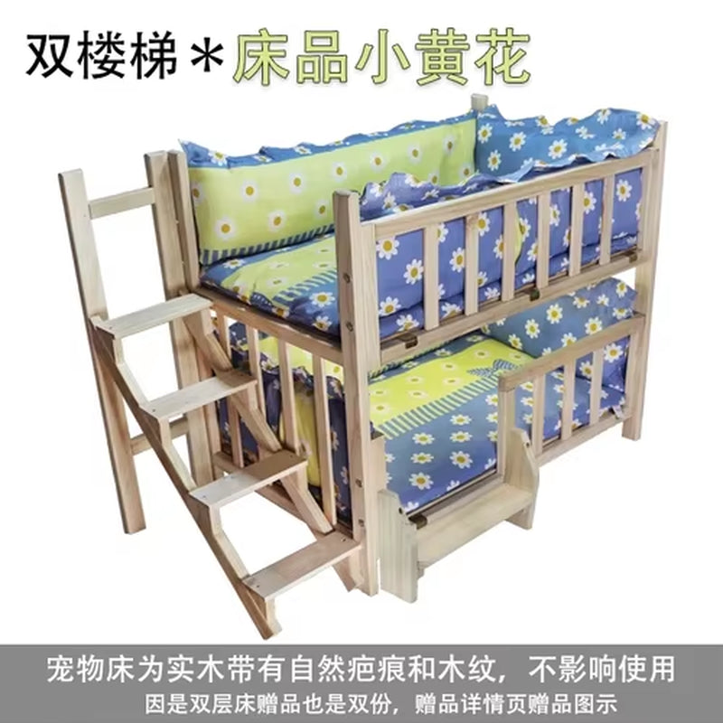 Kennel Dog Bed Bunk Bed Solid Wood Pet Bed Double Layer Kennel Upper and Lower Bed Cat Nest Pet Bed