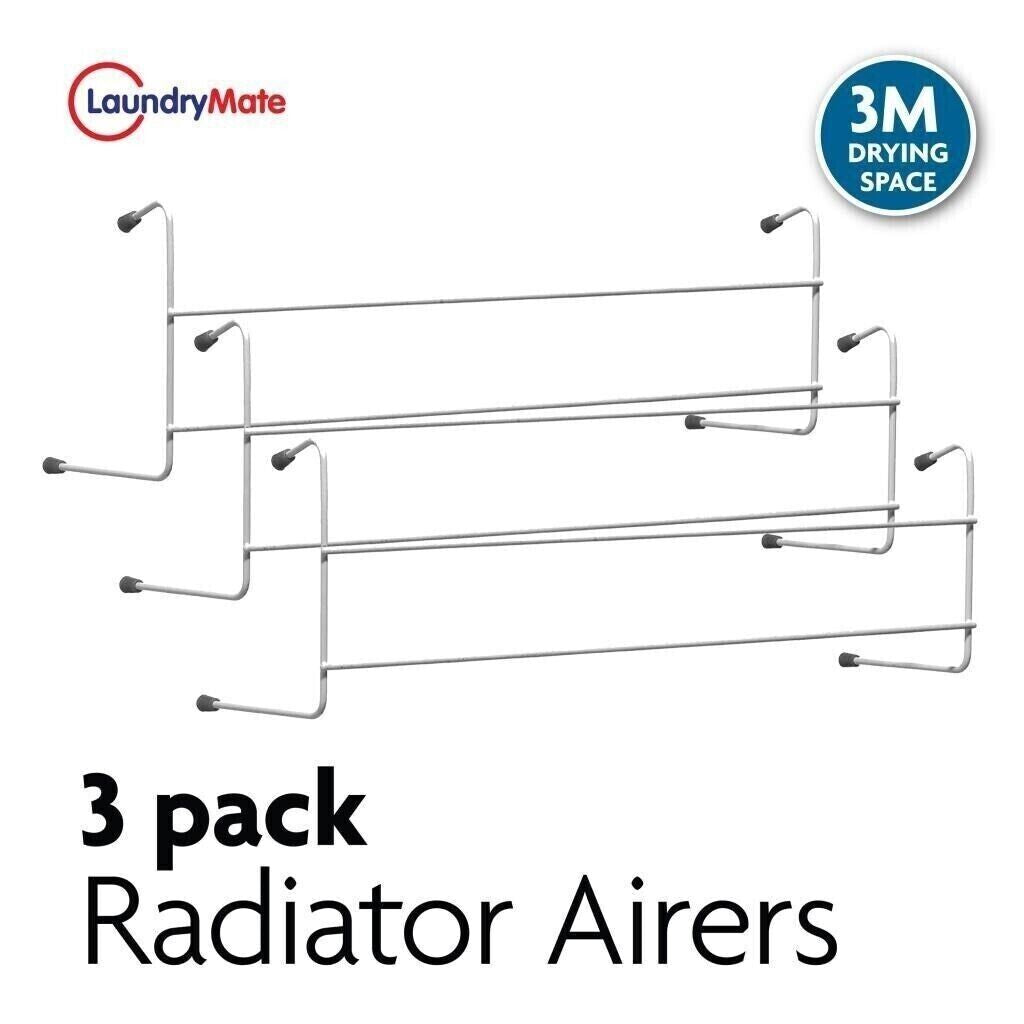 3 Pack of 2 Bar Radiator Airers Dryer Clothes Indoor Towel Holder Drying Rack