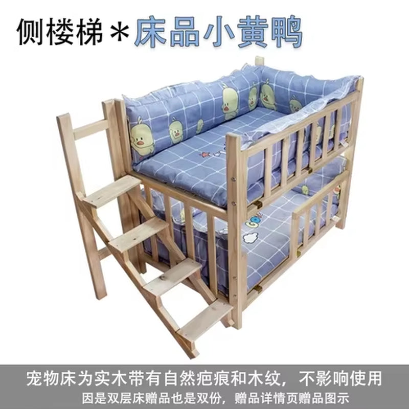 Kennel Dog Bed Bunk Bed Solid Wood Pet Bed Double Layer Kennel Upper and Lower Bed Cat Nest Pet Bed