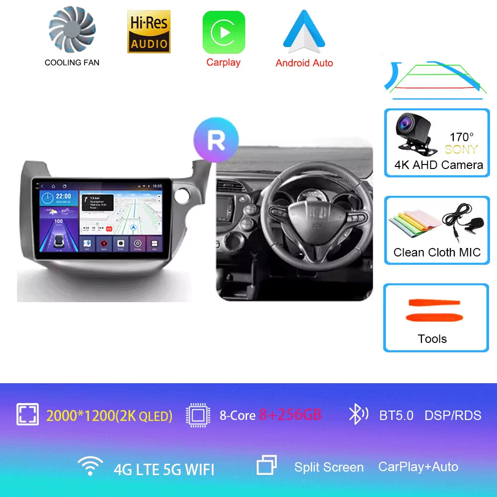 For Honda Jazz 2 GG 2008 - 2014 Fit 2 GE GP GE 2007 - 2014 GPS Car Radio Navigation Multimedia Video Player Stereo BT Android 14