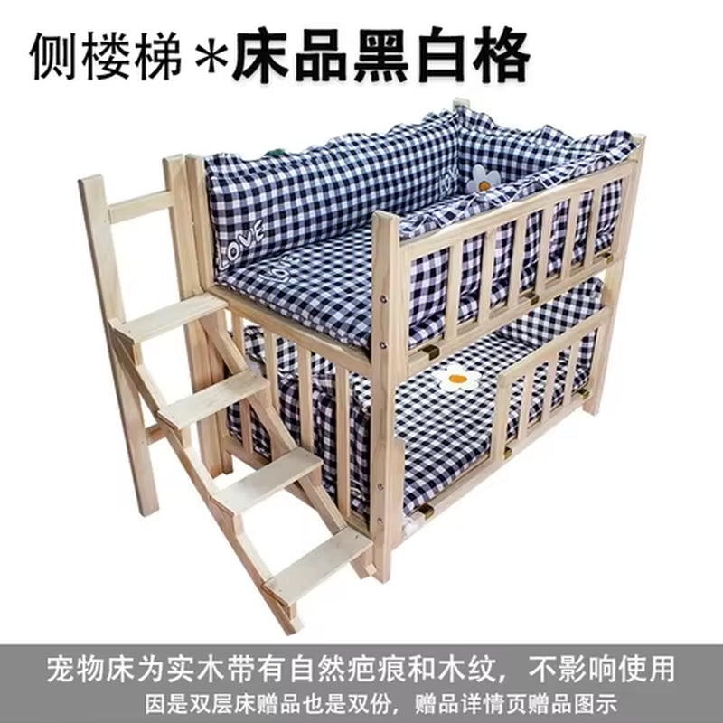 Kennel Dog Bed Bunk Bed Solid Wood Pet Bed Double Layer Kennel Upper and Lower Bed Cat Nest Pet Bed