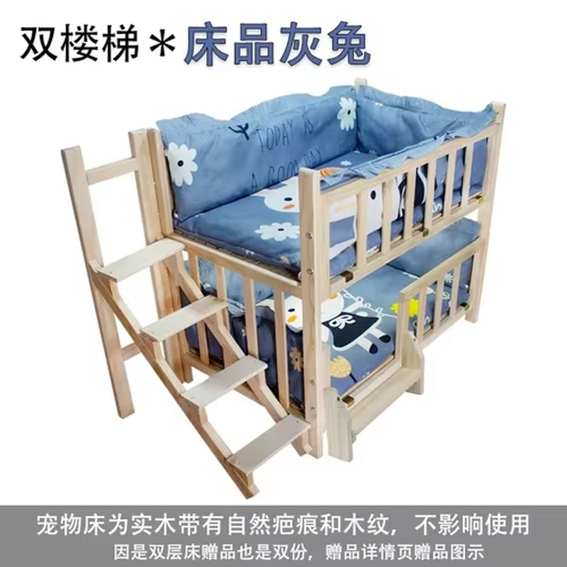 Kennel Dog Bed Bunk Bed Solid Wood Pet Bed Double Layer Kennel Upper and Lower Bed Cat Nest Pet Bed