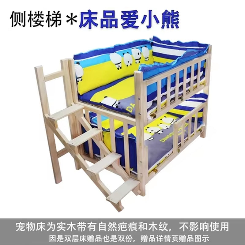 Kennel Dog Bed Bunk Bed Solid Wood Pet Bed Double Layer Kennel Upper and Lower Bed Cat Nest Pet Bed