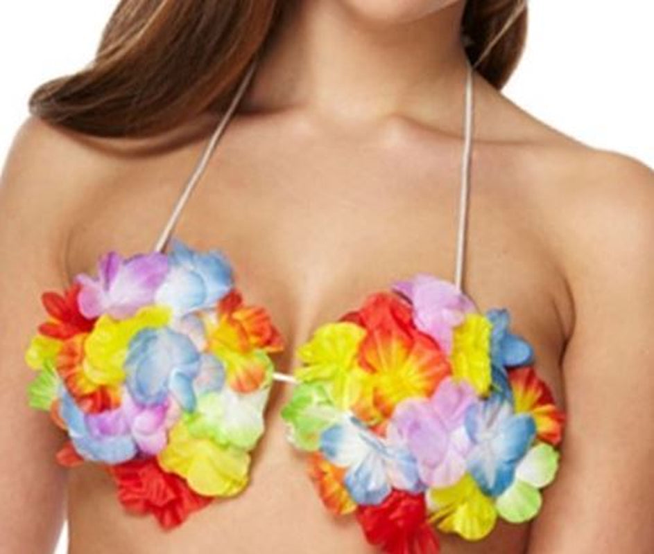 Hula Hula Hawaiian Bra Flowers Tropical Fancy Dress One Size Fits Beach Party