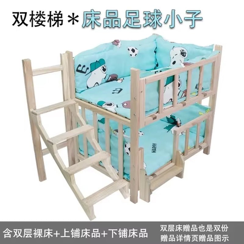 Kennel Dog Bed Bunk Bed Solid Wood Pet Bed Double Layer Kennel Upper and Lower Bed Cat Nest Pet Bed