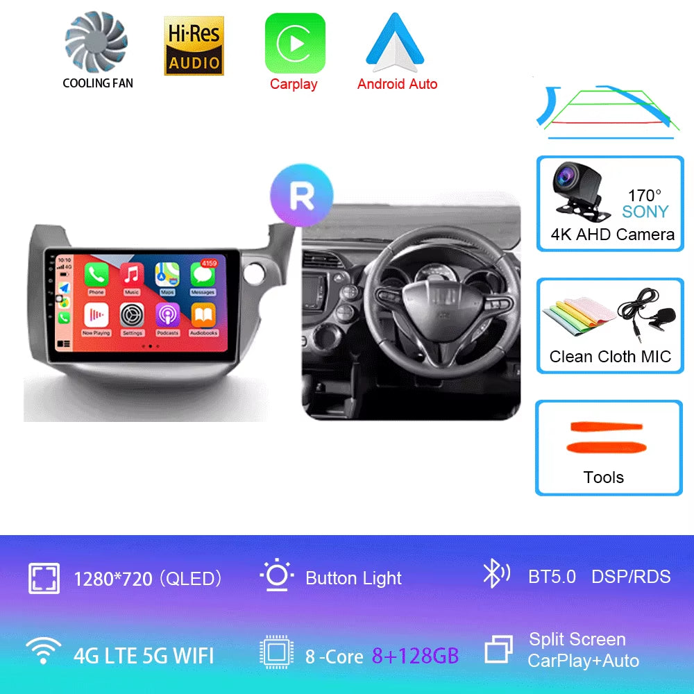 For Honda Jazz 2 GG 2008 - 2014 Fit 2 GE GP GE 2007 - 2014 GPS Car Radio Navigation Multimedia Video Player Stereo BT Android 14