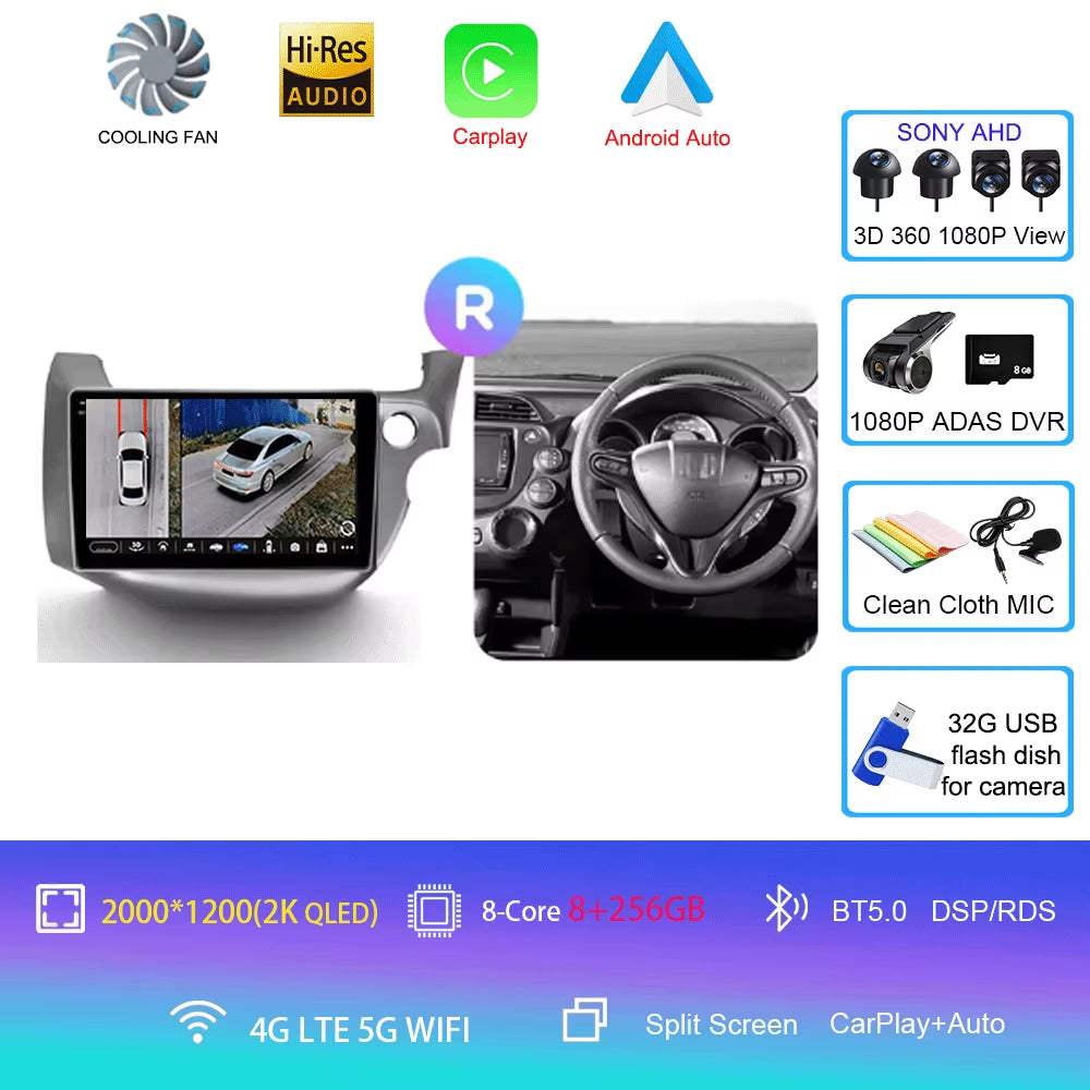 For Honda Jazz 2 GG 2008 - 2014 Fit 2 GE GP GE 2007 - 2014 GPS Car Radio Navigation Multimedia Video Player Stereo BT Android 14