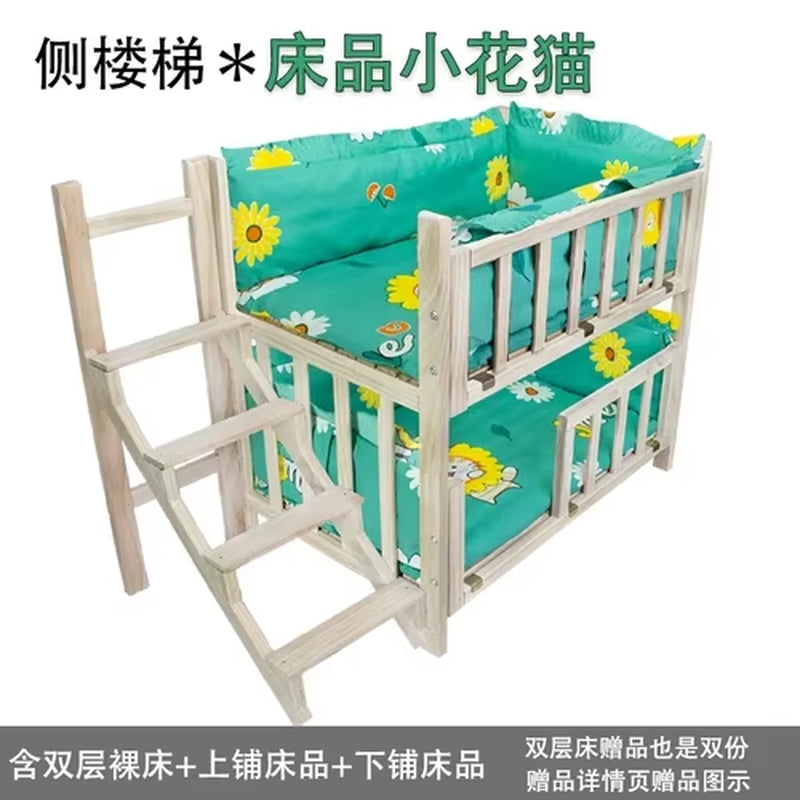 Kennel Dog Bed Bunk Bed Solid Wood Pet Bed Double Layer Kennel Upper and Lower Bed Cat Nest Pet Bed