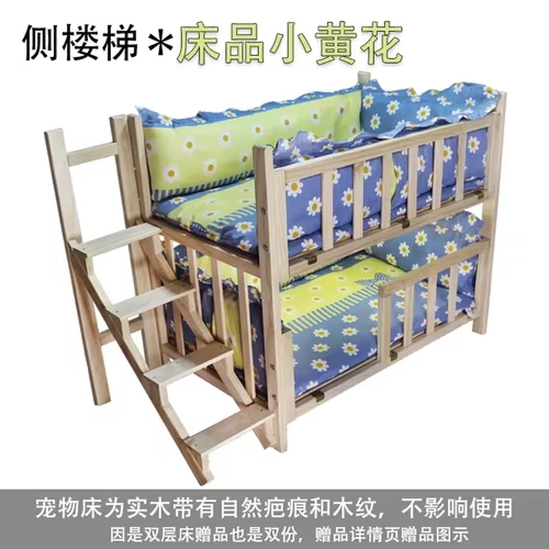 Kennel Dog Bed Bunk Bed Solid Wood Pet Bed Double Layer Kennel Upper and Lower Bed Cat Nest Pet Bed