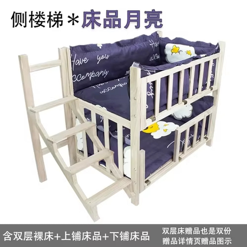 Kennel Dog Bed Bunk Bed Solid Wood Pet Bed Double Layer Kennel Upper and Lower Bed Cat Nest Pet Bed