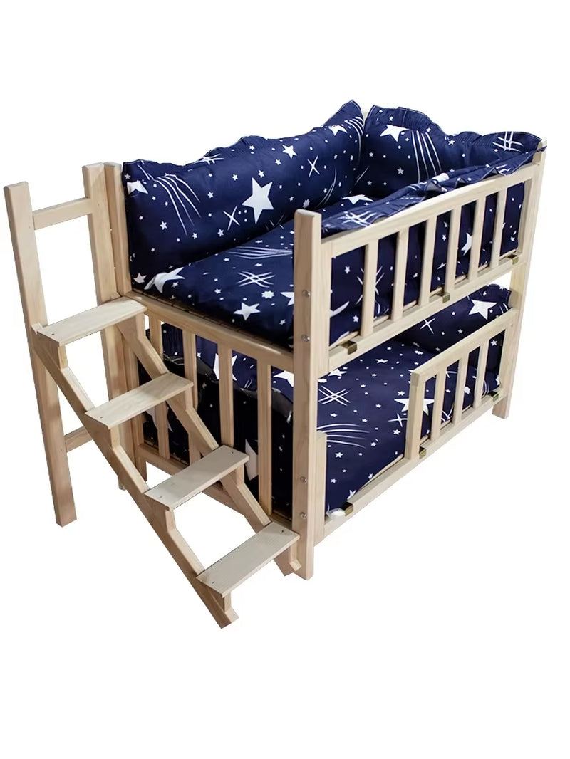 Kennel Dog Bed Bunk Bed Solid Wood Pet Bed Double Layer Kennel Upper and Lower Bed Cat Nest Pet Bed