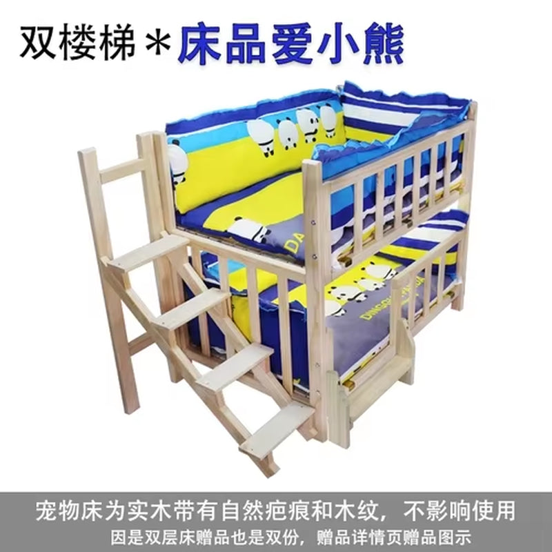 Kennel Dog Bed Bunk Bed Solid Wood Pet Bed Double Layer Kennel Upper and Lower Bed Cat Nest Pet Bed