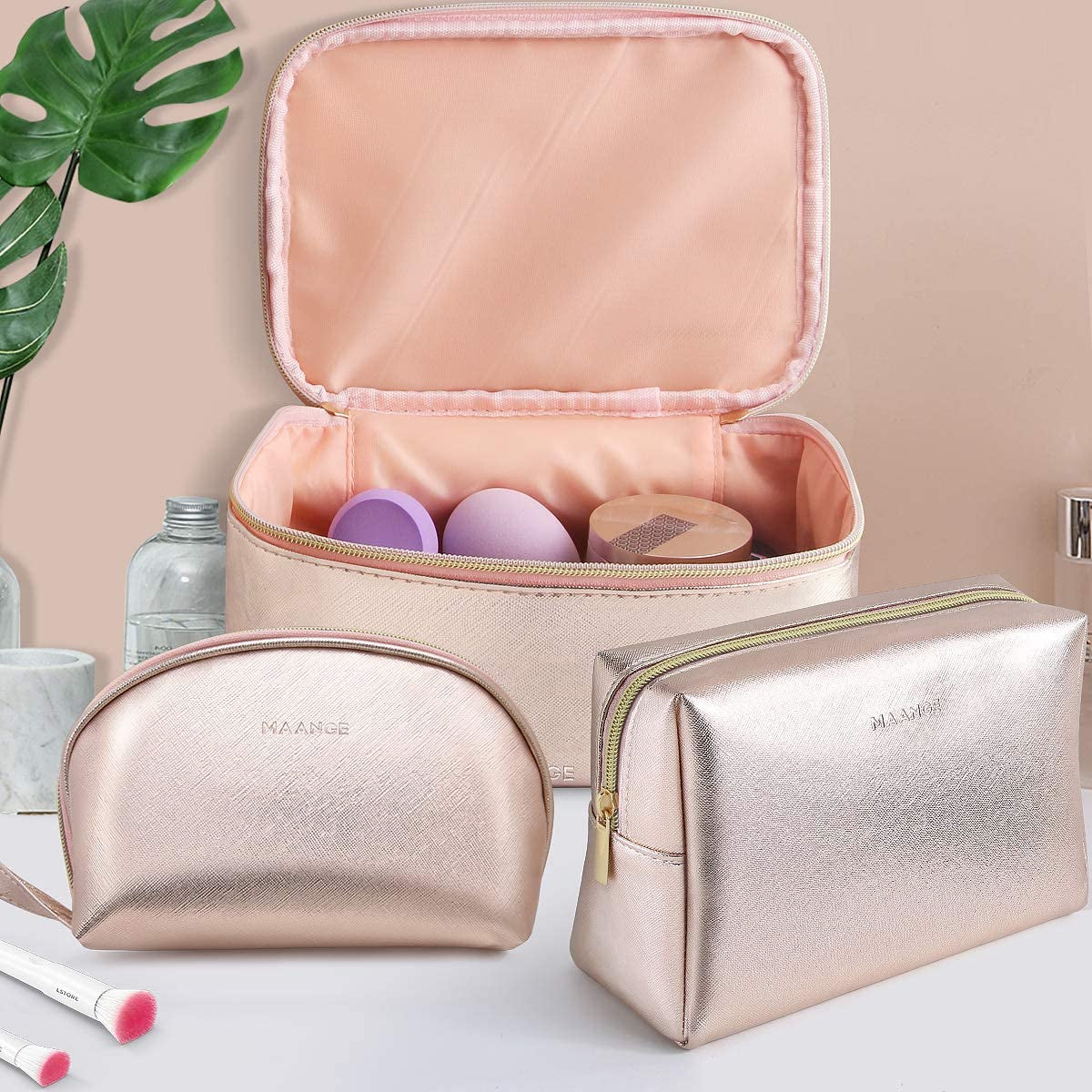 3 Pcs Make up Bag, Waterproof Cosmetic Case Travel Toiletry Bag Zipper Pouch Travel Wash Bag Cosmetic Organizer Set for Women