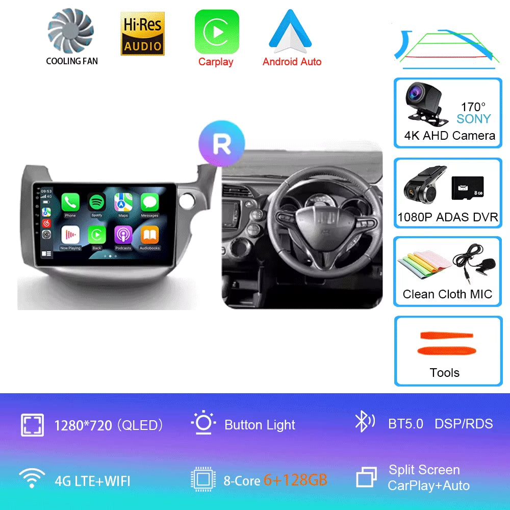 For Honda Jazz 2 GG 2008 - 2014 Fit 2 GE GP GE 2007 - 2014 GPS Car Radio Navigation Multimedia Video Player Stereo BT Android 14