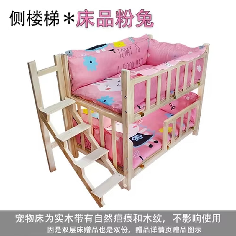 Kennel Dog Bed Bunk Bed Solid Wood Pet Bed Double Layer Kennel Upper and Lower Bed Cat Nest Pet Bed