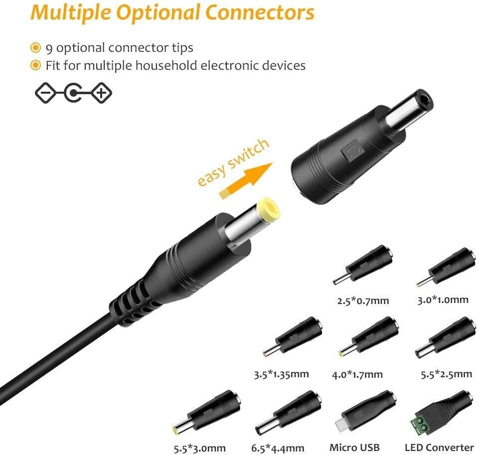 Zolt 45W Universal Power AC Adapter 5V 6V 7.5V 9V 12V 13.5V 15V 1A 2A 3A Power S