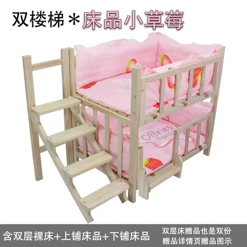 Kennel Dog Bed Bunk Bed Solid Wood Pet Bed Double Layer Kennel Upper and Lower Bed Cat Nest Pet Bed