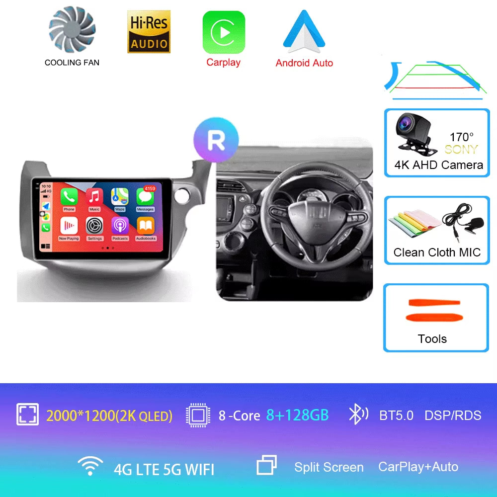 For Honda Jazz 2 GG 2008 - 2014 Fit 2 GE GP GE 2007 - 2014 GPS Car Radio Navigation Multimedia Video Player Stereo BT Android 14