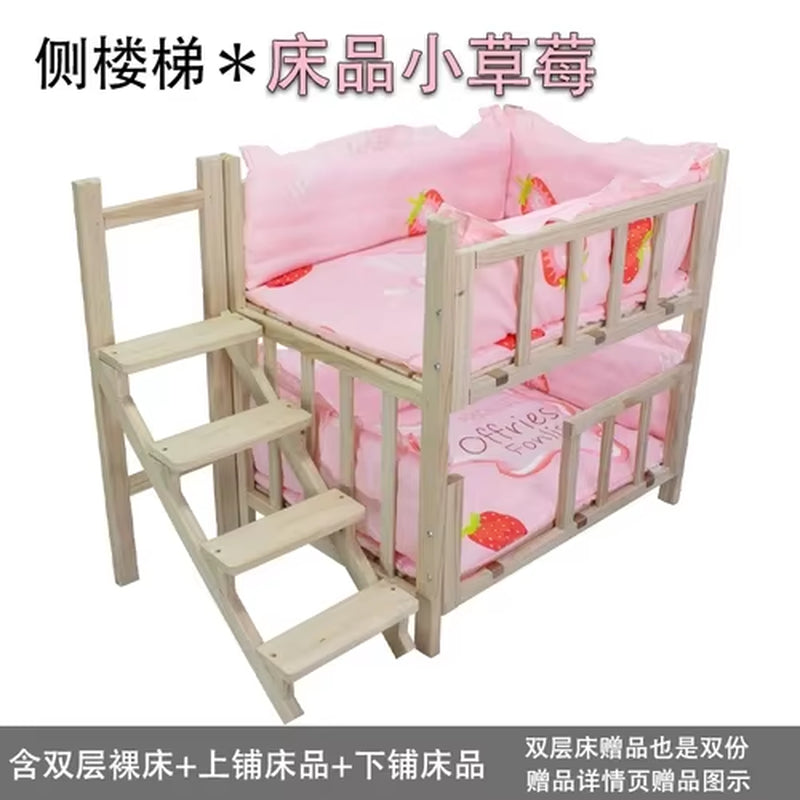 Kennel Dog Bed Bunk Bed Solid Wood Pet Bed Double Layer Kennel Upper and Lower Bed Cat Nest Pet Bed