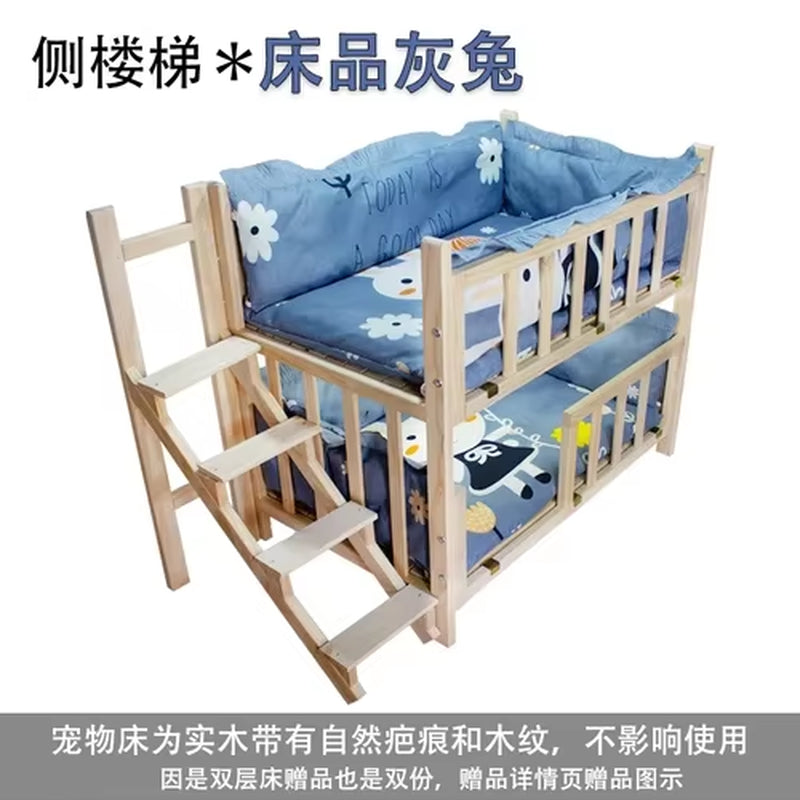 Kennel Dog Bed Bunk Bed Solid Wood Pet Bed Double Layer Kennel Upper and Lower Bed Cat Nest Pet Bed