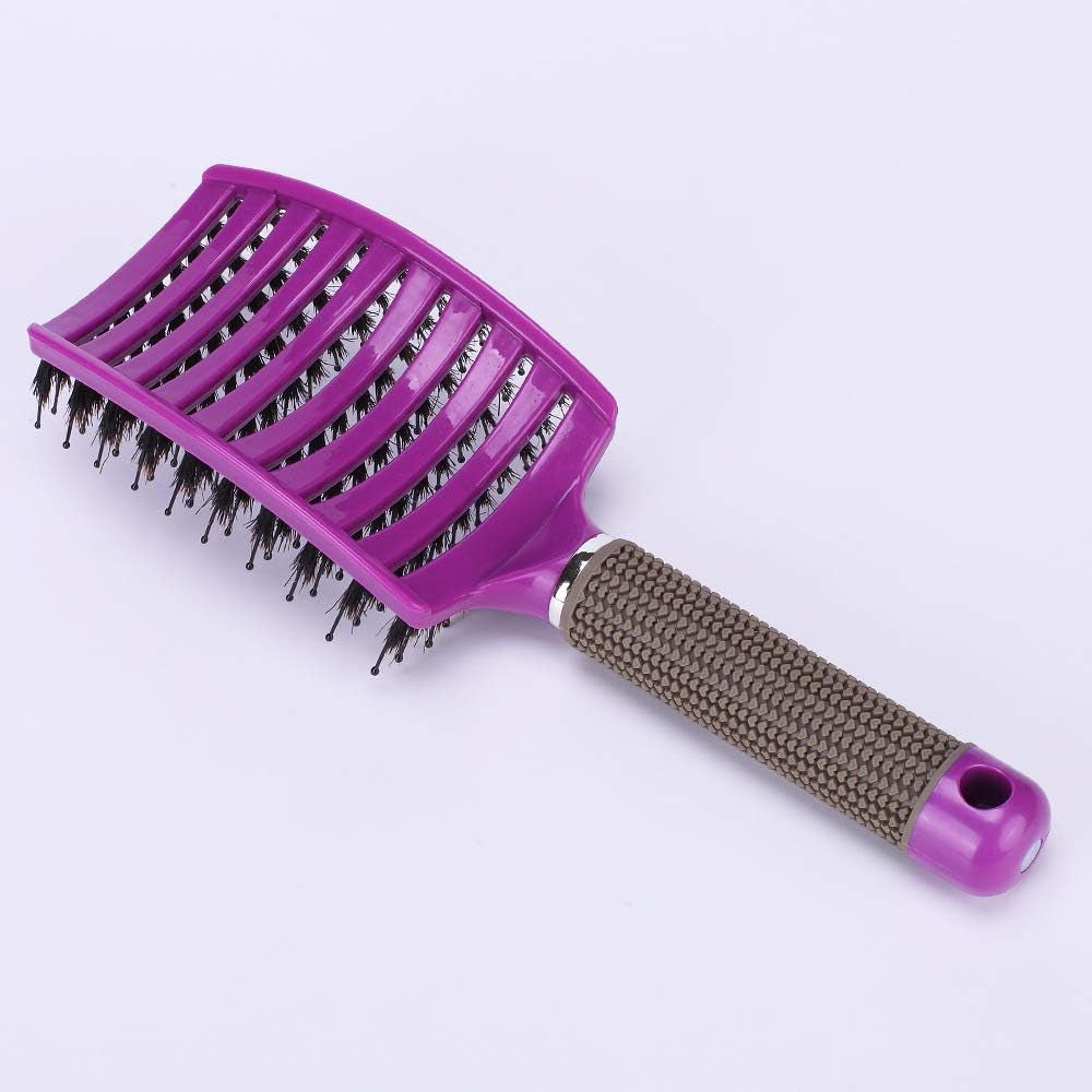 Boar Bristle Hair Brush Set – Curved and Vented Detangling Hair Brush (Pink+Purple)