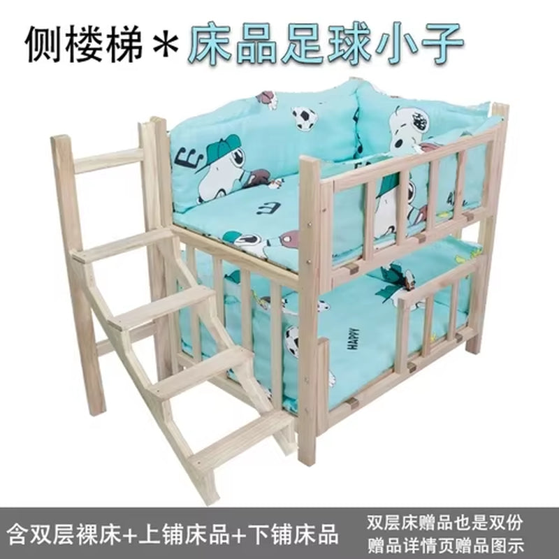 Kennel Dog Bed Bunk Bed Solid Wood Pet Bed Double Layer Kennel Upper and Lower Bed Cat Nest Pet Bed