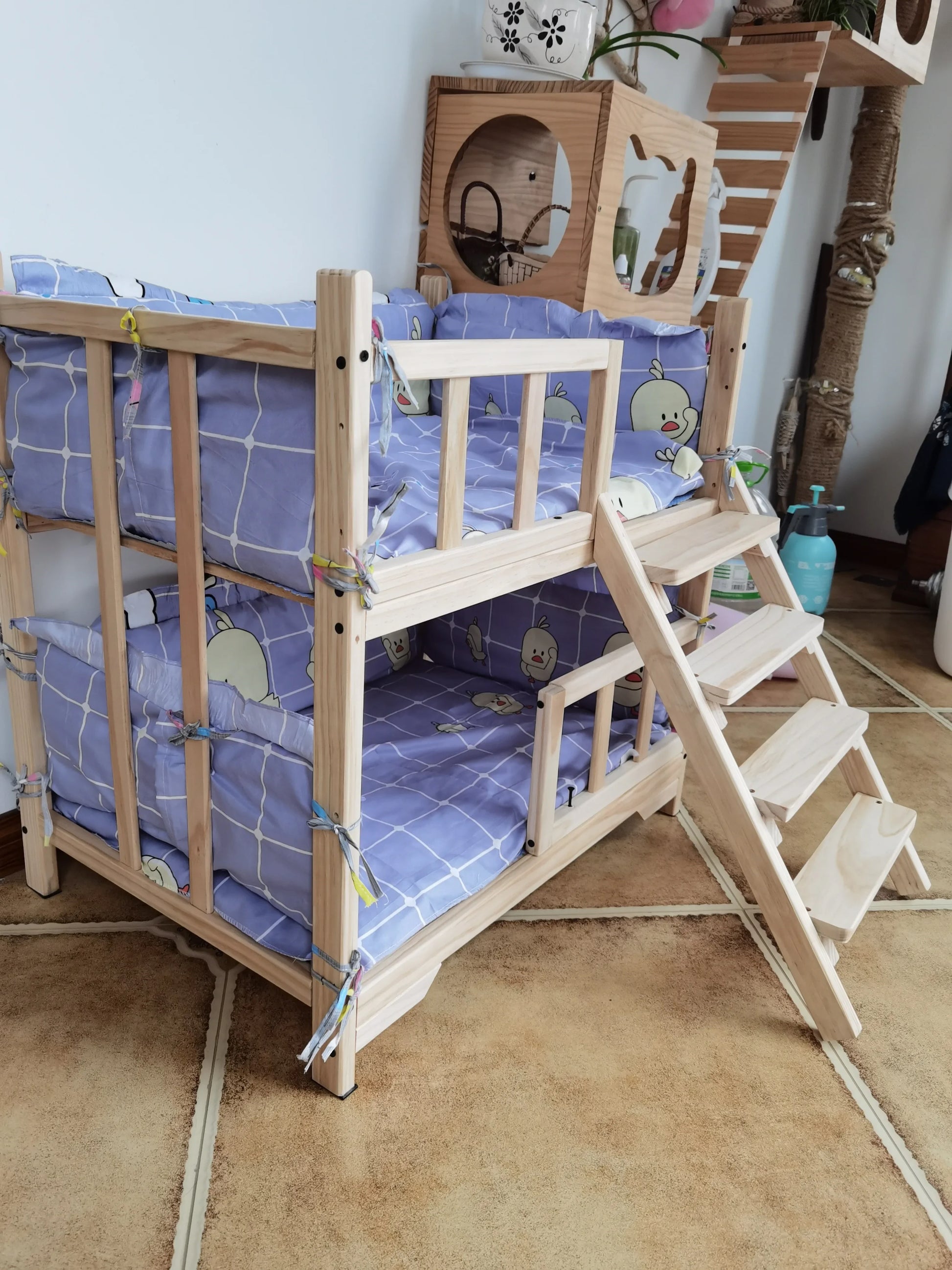 Kennel Dog Bed Bunk Bed Solid Wood Pet Bed Double Layer Kennel Upper and Lower Bed Cat Nest Pet Bed