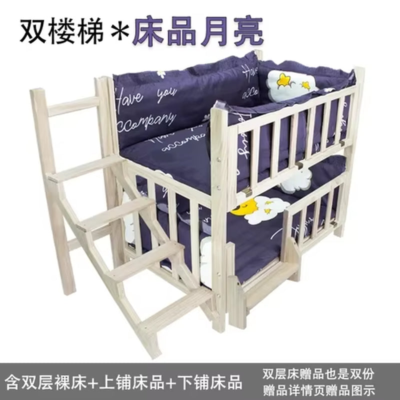 Kennel Dog Bed Bunk Bed Solid Wood Pet Bed Double Layer Kennel Upper and Lower Bed Cat Nest Pet Bed