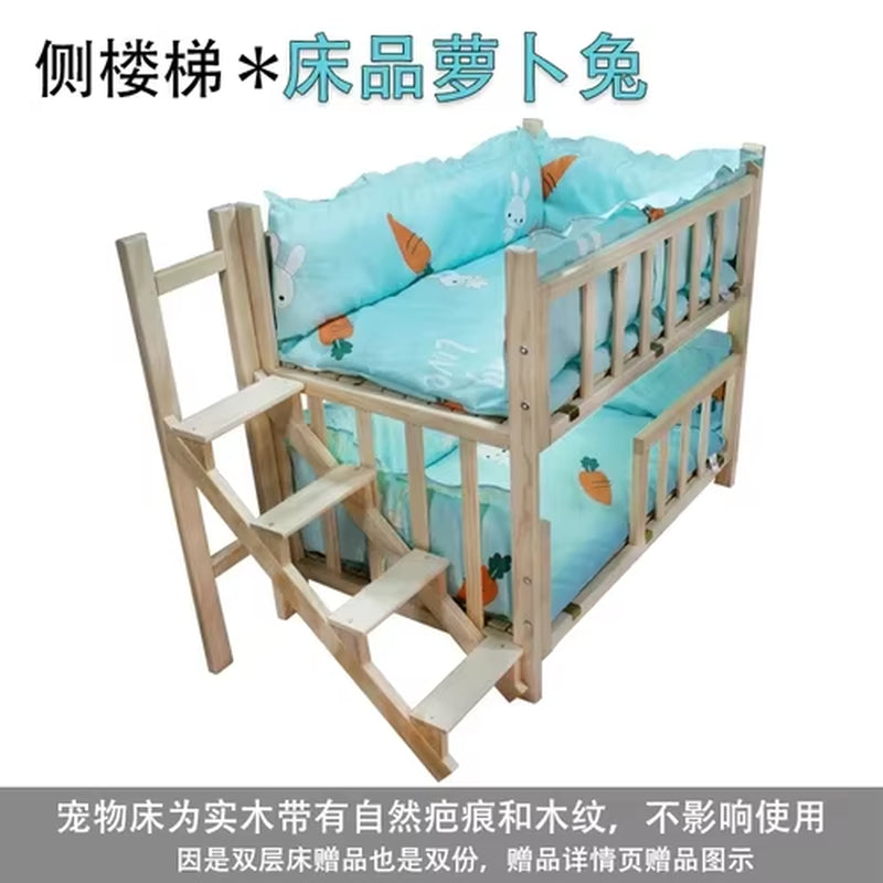 Kennel Dog Bed Bunk Bed Solid Wood Pet Bed Double Layer Kennel Upper and Lower Bed Cat Nest Pet Bed