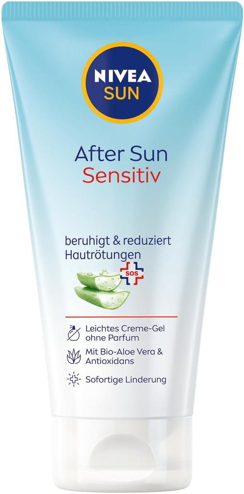 SUN after Sun Sensitive SOS Cream Gel (175 Ml), Cooling after Sun Gel with Skin Soothing Effect, Skin Gel with Organic Aloe Vera and Antioxidants, for Sensitive Skin