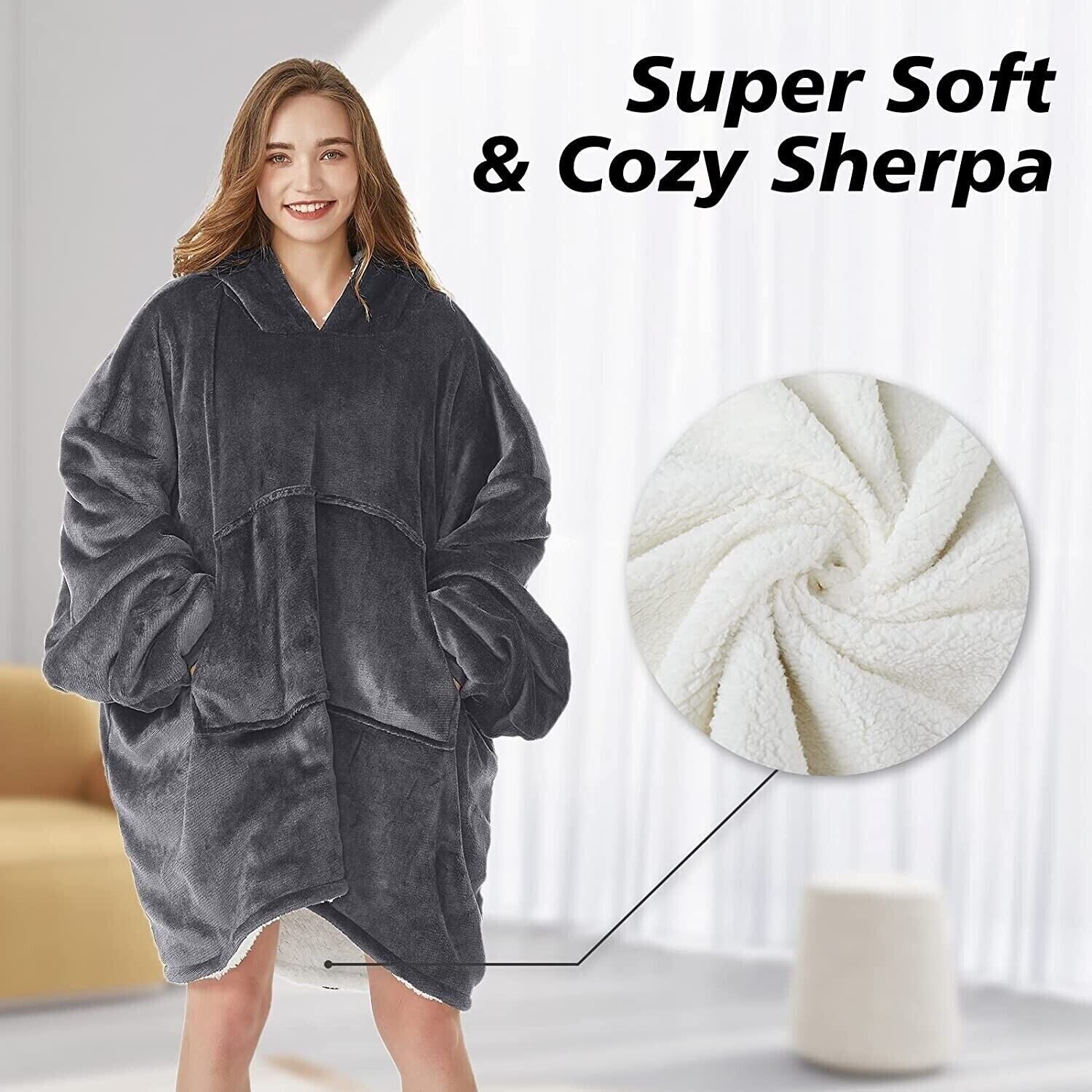 Hoodie Blanket Oversized Ultra Plush Sherpa Big Giant Hooded Sweatshirt