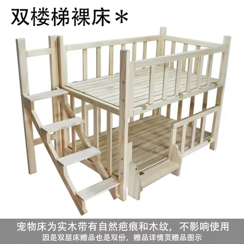 Kennel Dog Bed Bunk Bed Solid Wood Pet Bed Double Layer Kennel Upper and Lower Bed Cat Nest Pet Bed