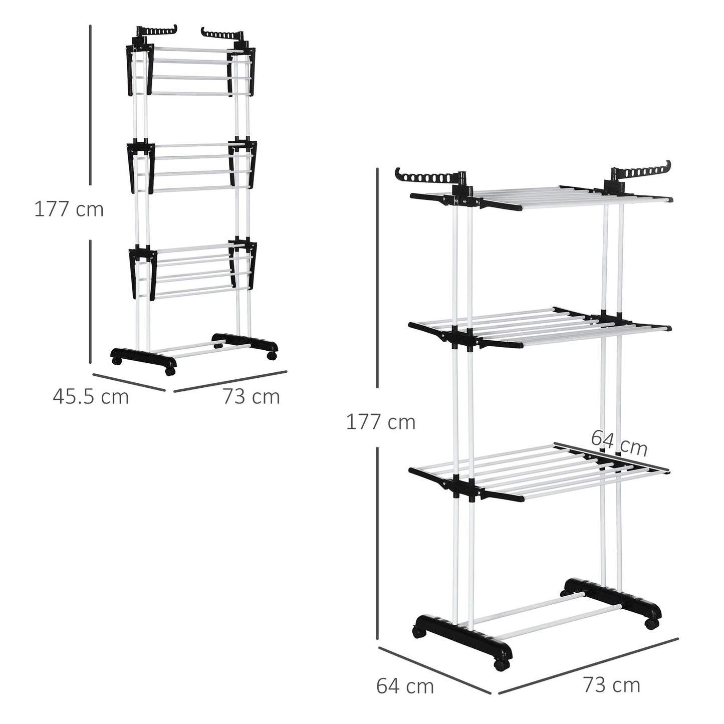 HOMCOM Foldable Clothes Drying Rack Steel Garment Dryer with Casters Black