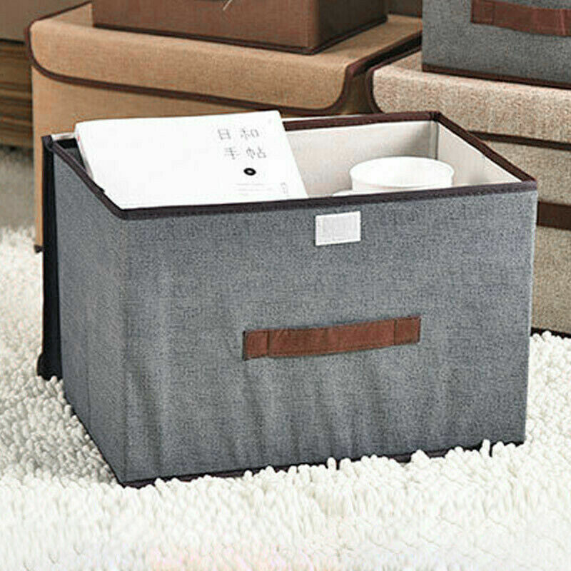 3Pcs Large Foldable Canvas Storage Boxes Folding Fabric Clothes Baskets with Lid