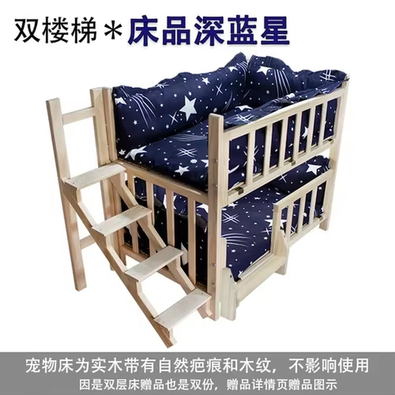 Kennel Dog Bed Bunk Bed Solid Wood Pet Bed Double Layer Kennel Upper and Lower Bed Cat Nest Pet Bed