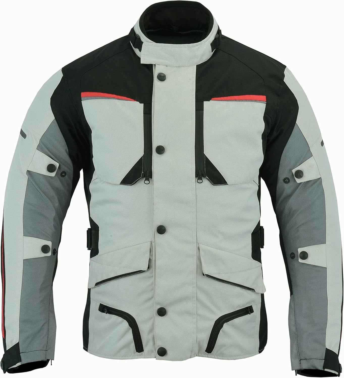 Mens Waterproof Armoured Motorcycle/Motorbike Jacket Winter Summer off White/Grey Colour Textile Codura Fabric CE Armoured