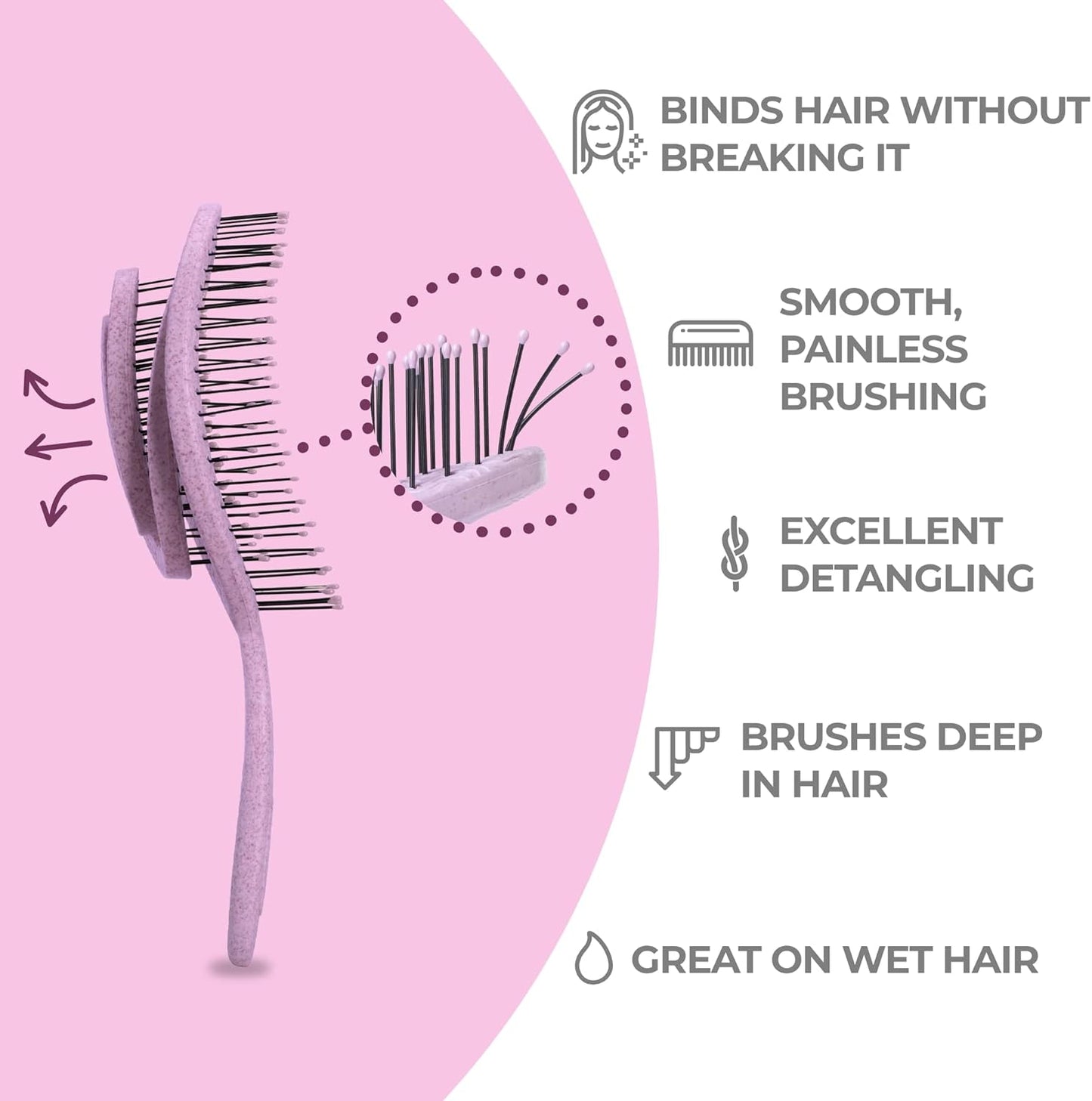 Detangling Hair Brush for Women, Men & Children - Does Not Pull on Hair - Recycled Hair Straightening Brushes for Straight, Curly & Wet Hair - Detangle Hair Brush - Unique Spiral Hairbrush