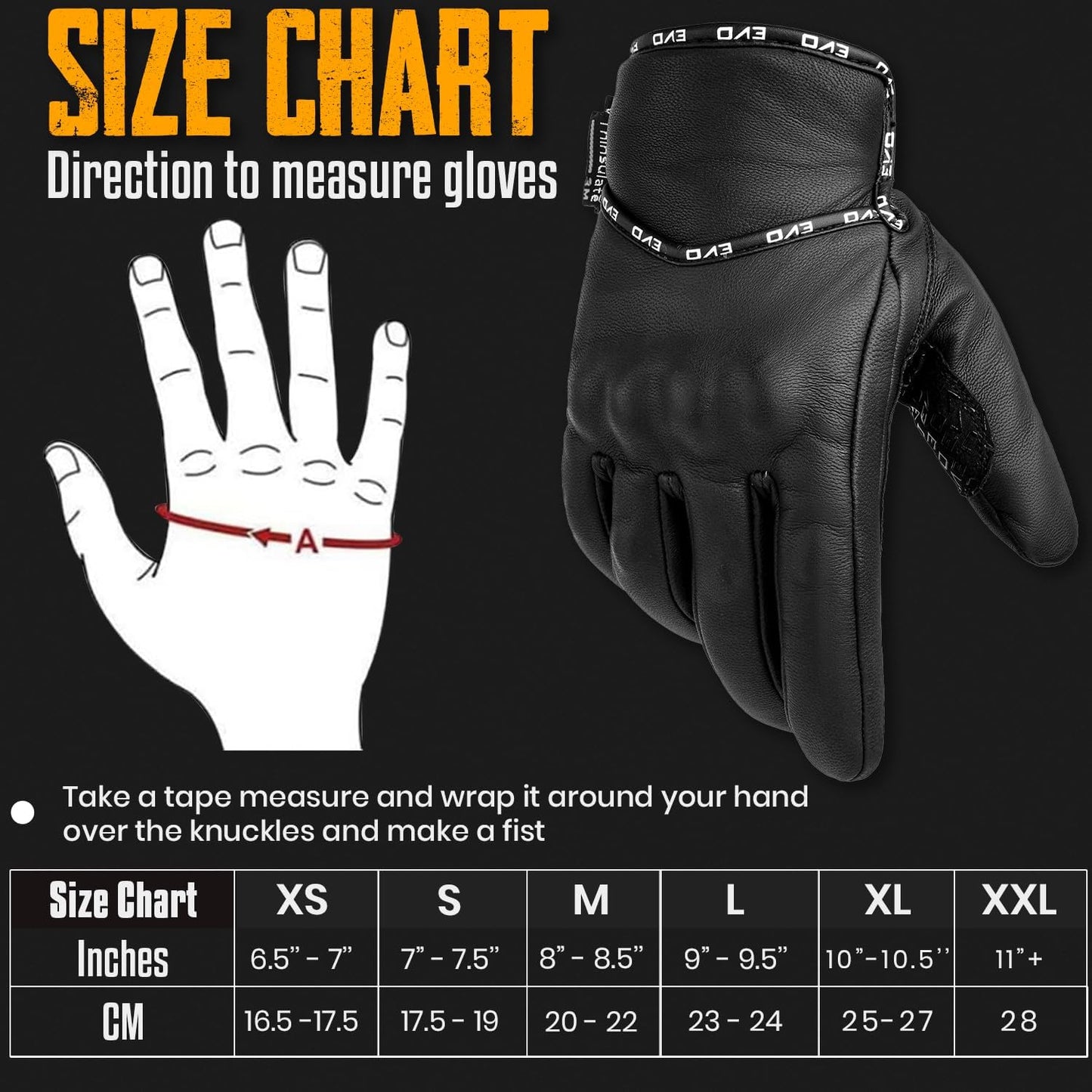 EVO Professional Leather Motorbike Motorcycle Gloves Heavy Duty Thinsulate 3M Hipora Windproof Waterproof Winter All Weather Thermal Carbon Shell Fiber Knuckle Smartphone Touch Compatible Gloves