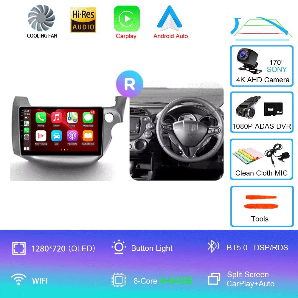 For Honda Jazz 2 GG 2008 - 2014 Fit 2 GE GP GE 2007 - 2014 GPS Car Radio Navigation Multimedia Video Player Stereo BT Android 14