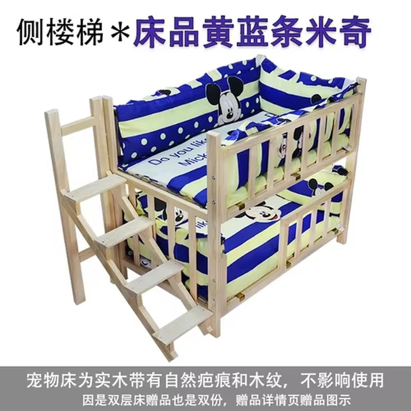 Kennel Dog Bed Bunk Bed Solid Wood Pet Bed Double Layer Kennel Upper and Lower Bed Cat Nest Pet Bed